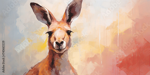 Artistic Banner Depiction of a Majestic Kangaroo in Abstract Color Splashes and Elements