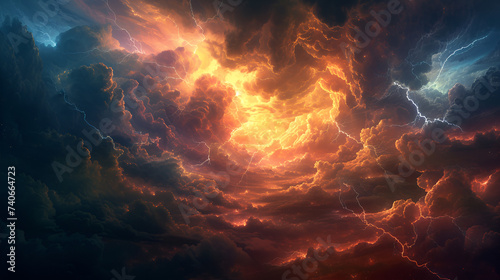 The Wrath of God: Lightning and thunderstorm in the sky, a magnificent display of nature's power, striking fear and awe in equal measure, Generative Ai.