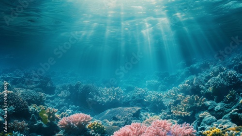 Underwater ocean scene background with coral reef