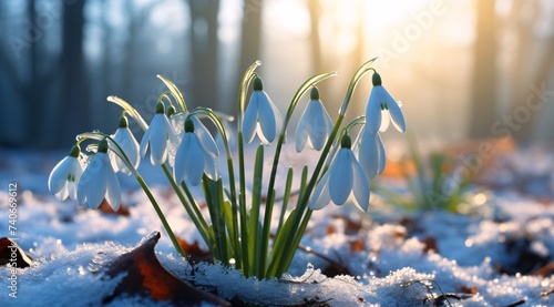 a group of white flowers in the snow
