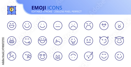 Simple set of outline icons about emoji