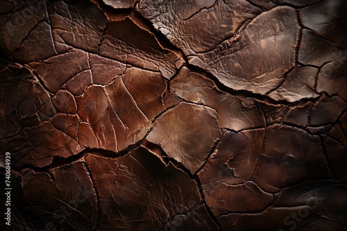 The texture of cracked brown tanned leather
