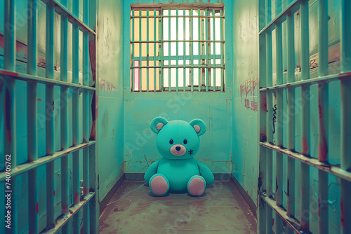 Blue teddy bear toy in prison
