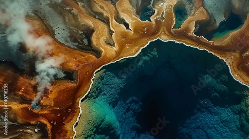View of a Yellowstone National Park hot spring from above