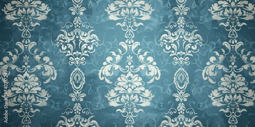 Blue wallpaper with damask pattern