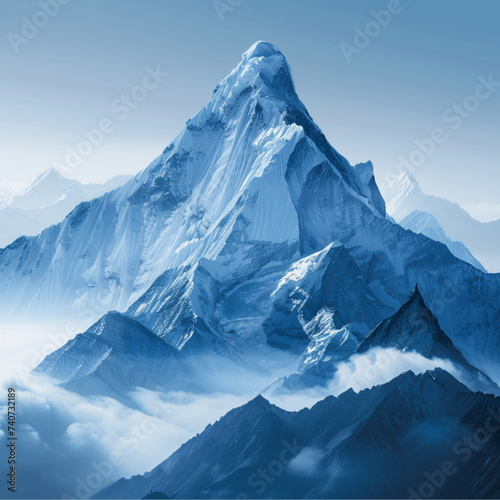 real mountain peak in blue colors
