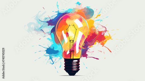 Abstract lightbulb with colorful brushstroke elements symbolizing creativity. simple Vector art