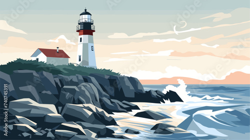Abstract white lighthouse on a rocky shore. simple Vector art