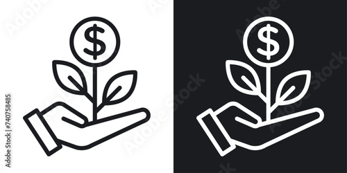 Money Tree Icon Designed in a Line Style on White Background.