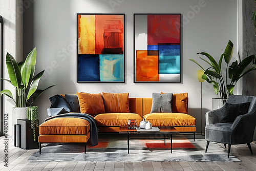 Beautifully framed geometric abstract paintings for modern interior decor 