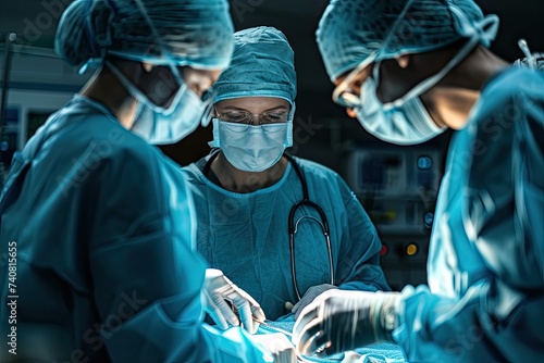 Doctors are surgeons in the operating room. Doctors perform a close-up operation.