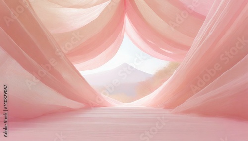春のステージ、柔らかいピンクの布でできた背景素材
