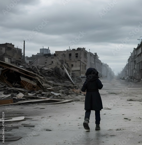 戦争で空爆され廃墟となった都市のAIイメージ