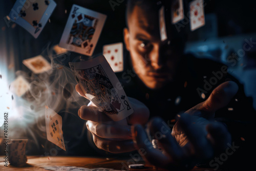 Magician with flying cards