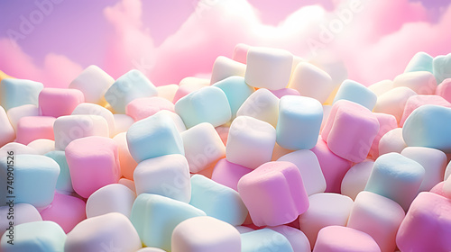 Colorful marshmallows, marshmallows copy space
