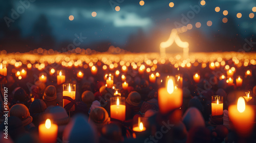 Thousands of Lit Candles in Night Vigil Ceremony 