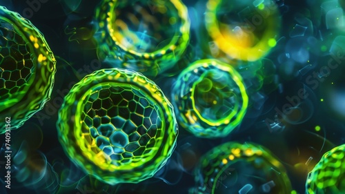 Green single cell chlorella algae microscopic conceptual 