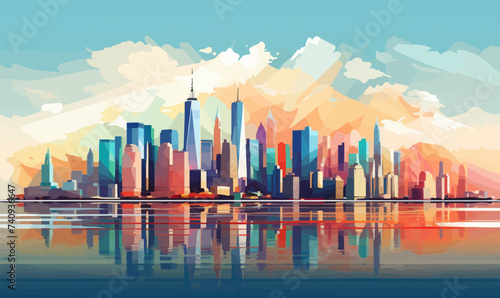 New York City skyline, background landscape colorful minimal vector -