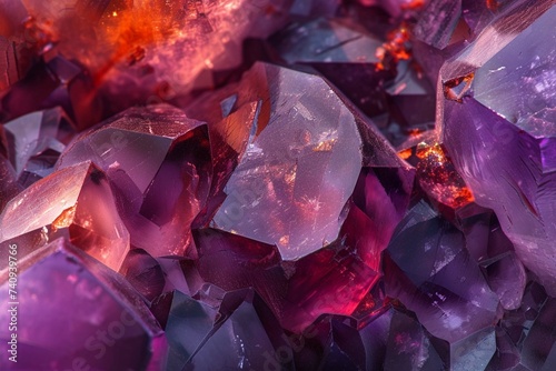 Extreme macro photograph of amethyst from the Purple Haze mine near Thunder Bay, Ontario, Canada. The red coloration is due to the presence of hematite inclusions