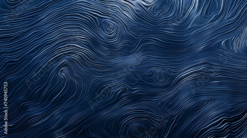 A glossy moire fabric in a rich navy blue, spread across a table top, with the unique watermarked texture and the deep color capturing the essence of luxury. 8k