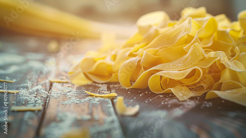 Homemade pasta on a wooden table