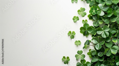 Fresh green clover leaves on white background, banner design. St. Patrick's Day, Clover leaf Background With White space for copy space . Ai Generated