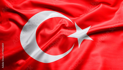 turkish flag with folds with visible satin texture