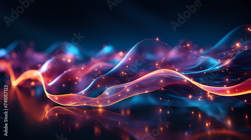 Dynamic Flow of Light and Energy. A visually striking image that captures the essence of motion, with vibrant streams of blue and red light, creating a sense of flowing energy and futuristic design.