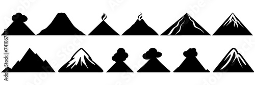 Volcano silhouettes set, large pack of vector silhouette design, isolated white background