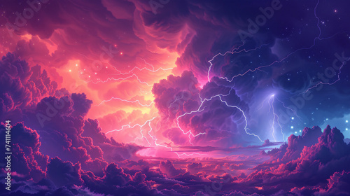 Retro Lightning Blast Pop Art Thunderstorm Background.