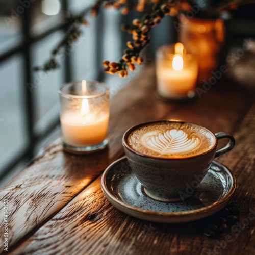 Step into a tranquil coffee retreat where close up shots of indulgent brews and flickering candles provide the perfect setting for relaxation and introspection