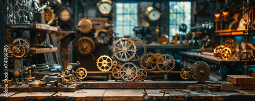 Dreaming in a steampunk inventors workshop with gears and clocks ticking softly