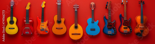 Music instrument mockups in radiant colors striking a chord with vibrant music lovers