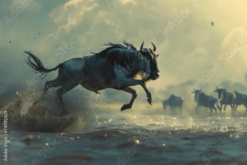  Wildebeests crossing the Mara river 