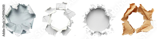 Ragged hole torn in ripped paper Hyperrealistic Highly Detailed Isolated On Transparent Background Png File
