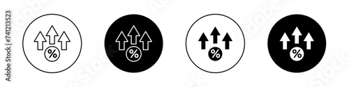 Interest Growth Icon Set. Increase percentage Profit rate Vector Symbol in a Black Filled and Outlined Style. Financial High Margin Sign.