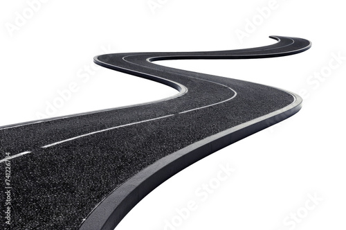 Winding asphalt road isolated on transparent background