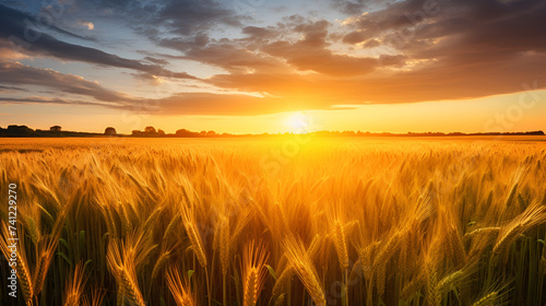 A Serene Sunset Over A Bountiful Wheat Field Captivating Beauty And Natural Splendor Background