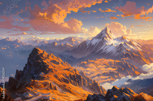 A mountain range during a golden sunset