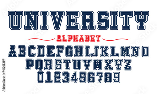 Editable typeface vector. University sport font in american style for football, baseball or basketball logos and t-shirt. 