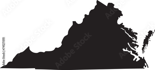 Virginia vector map silhouette isolated on white background. High detailed illustration. United state of America country. Virginia map.