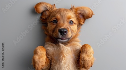 Playful Golden Puppy Smiling with Paws Up.