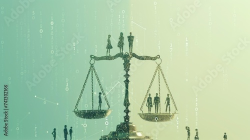 Visual Metaphor of Unbalanced Scales with Data and People imbalance and unfairness that can arise from biased data in AI systems.