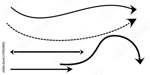 Set of straight and curve long arrows