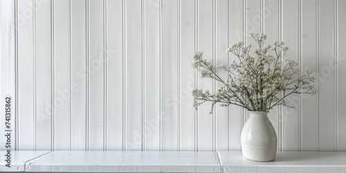 Vertical white wooden planks create clean lines and a modern wall treatment.