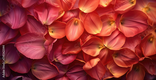 Top view colorful background of varicolored fresh delicate tulip flower petals 