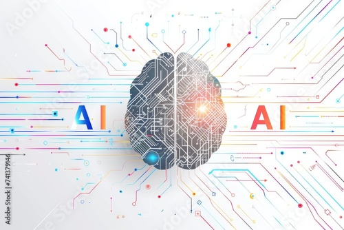 AI Brain Chip neurological system. Artificial Intelligence neuroscience mind visual encoding axon. Semiconductor icon placement circuit board gaba