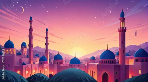 Islamic background flat design. Ramadan kareem greeting banner template