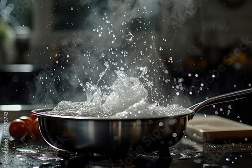 cook sterilizing water in a saucepan in the kitchen