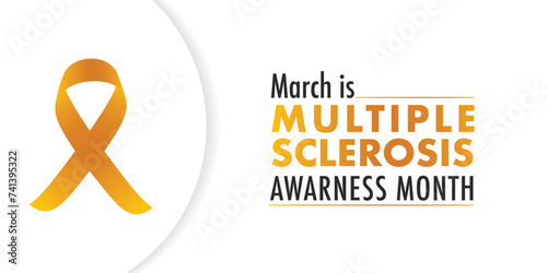 Orange awareness ribbon. Multiple sclerosis ribbon. Multiple sclerosis awareness poster with an orange ribbon made white background. Symbol of multiple sclerosis. Vector